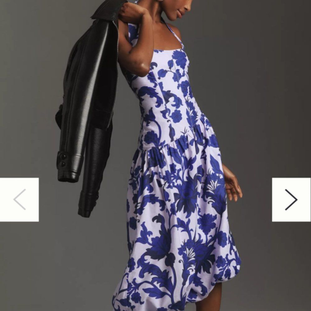 Anthropologie Lavendar & Blue Floral  Bubble hem Dress Size 14 NWT